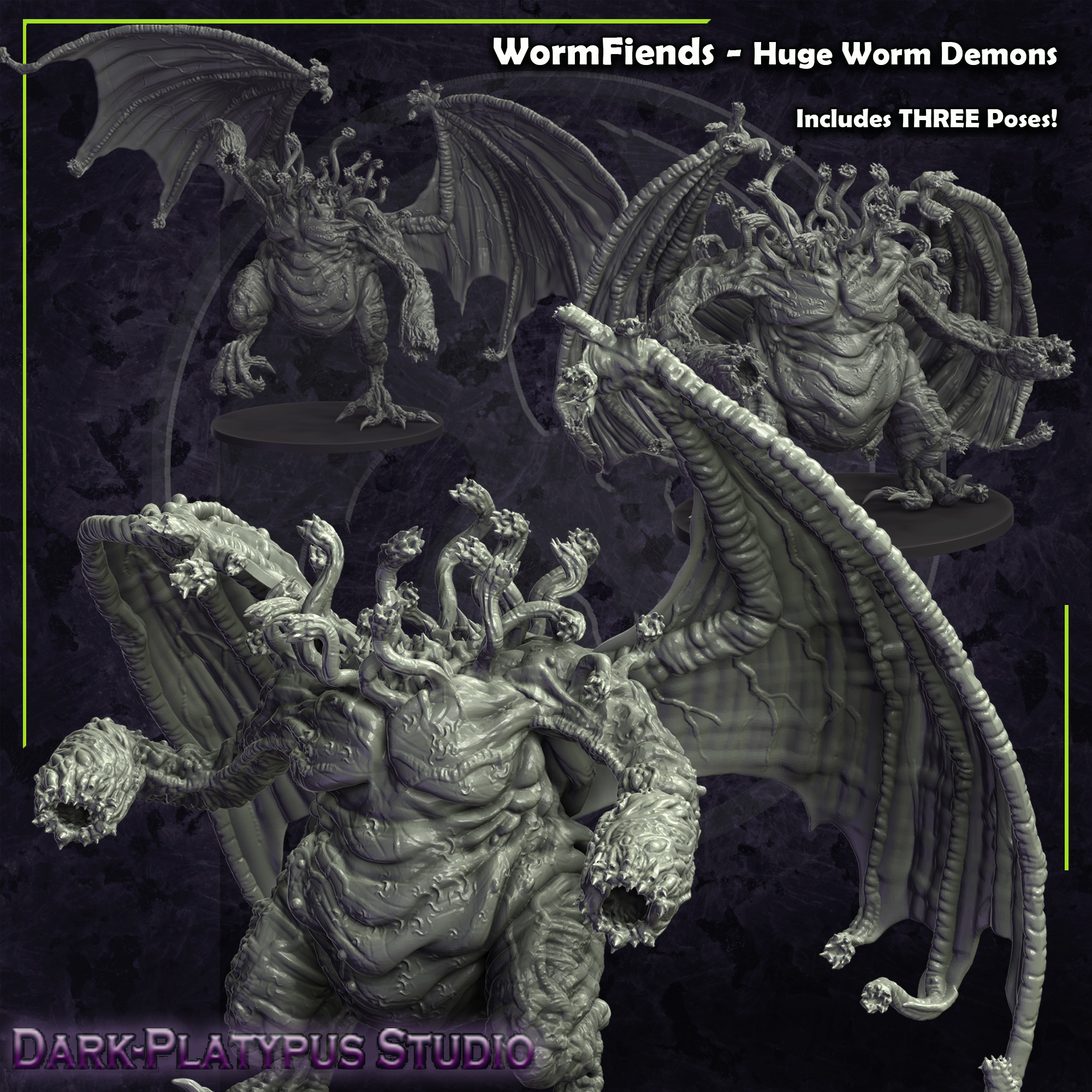 Wormfiends - Huge Winged Worm Demons, 3 different poses